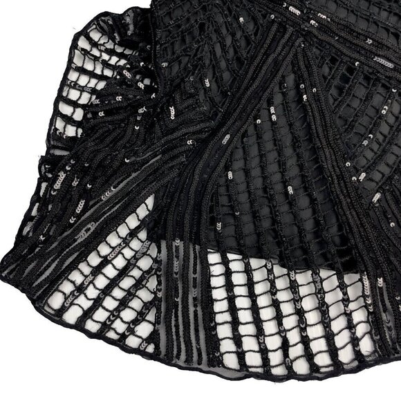 PARKER Designer LBD 100% Silk Sequins Sheer Fit-and-Flare Mini Black Dress sz 6 - Picture 7 of 10